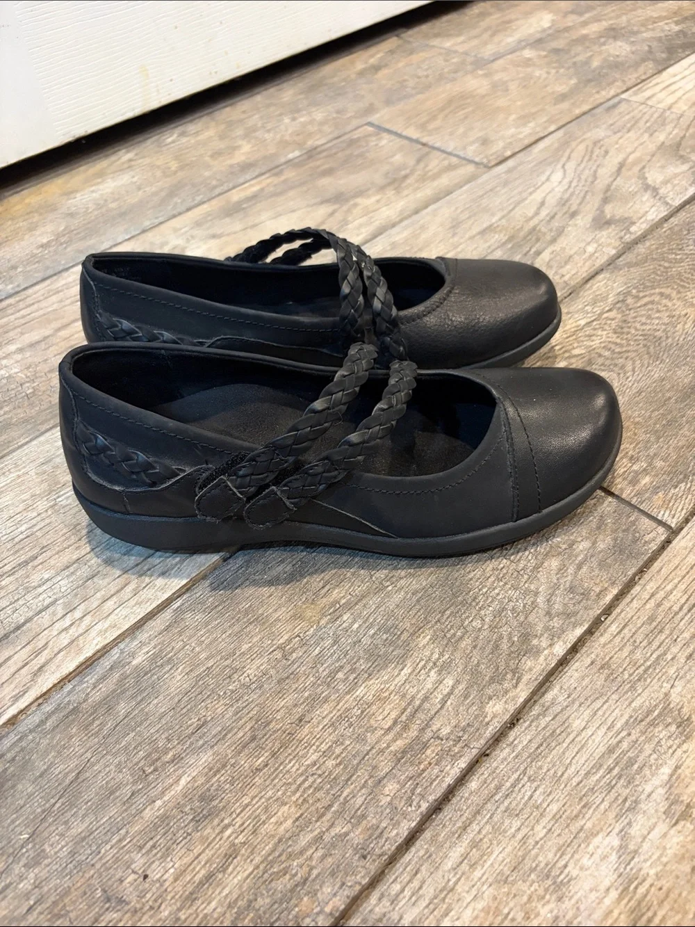 Aetrex Annie Mary Jane Women's Black Braided Strap Comfort Flats size 10